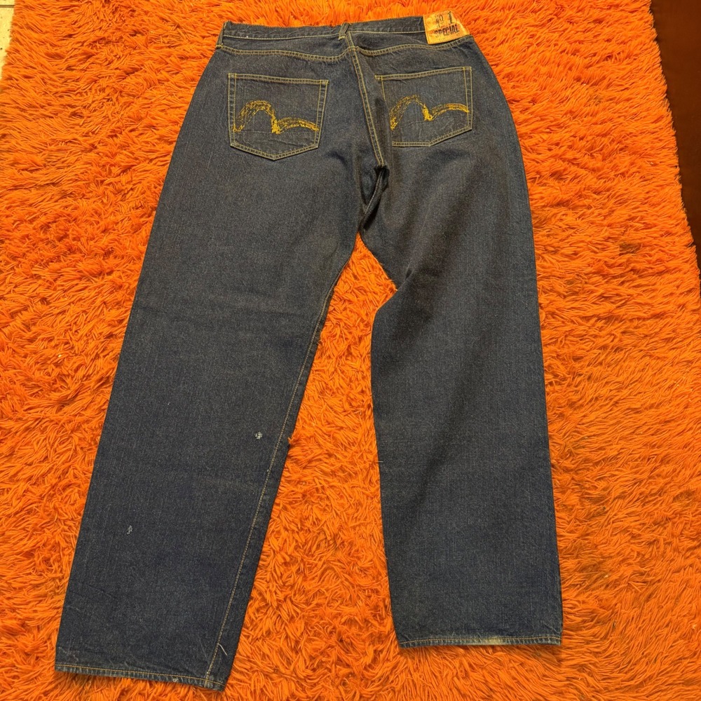 Evisu No. 1 Special Lot 0101 Jeans Yellow Seagull Logo Indigo Denim Mens 42